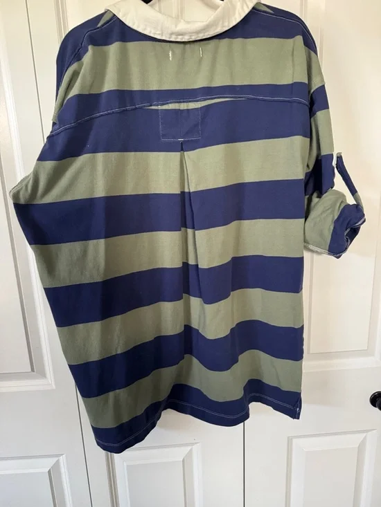 We The Free Olive Green and Navy Blue Striped Rugby Polo - Picture 8 of 10